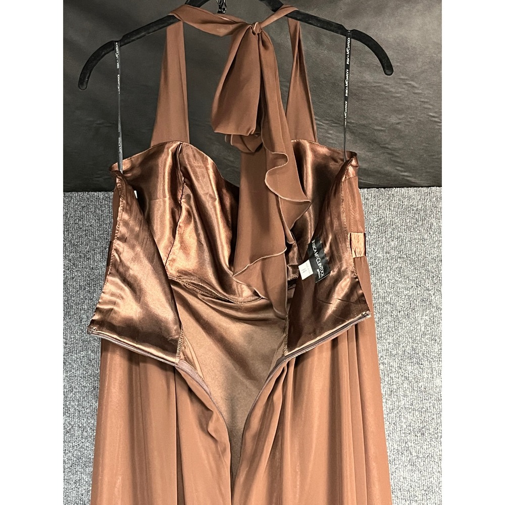 VTG Jessica McClintock Bridal‎ Halter Maxi Dress Brown Satin Trim Formal Size 14 - Picture 8 of 11